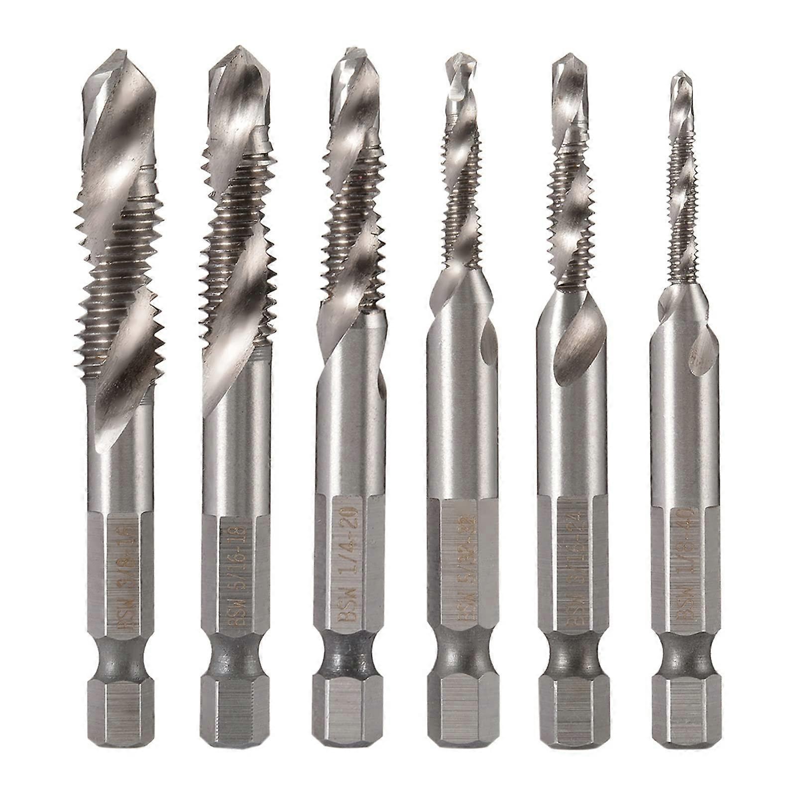 6Pcs Drill Bit Set 1/4 Hex Shank High Speed Steel HSS Drill Bits Spiral Screw Thread Taps For Tapping Tools