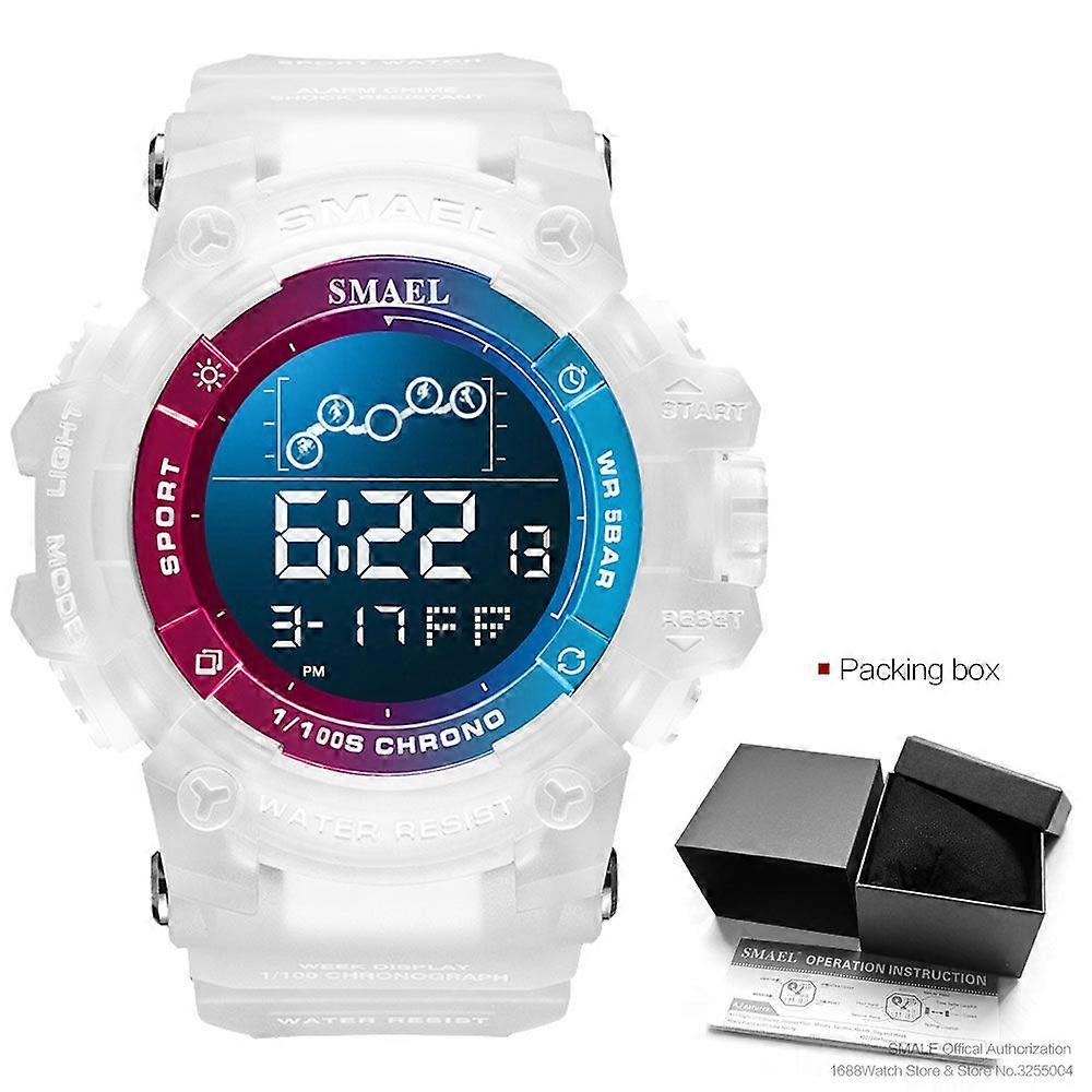 SMAEL Electronic Digital Watches for Men Waterproof Unisex Military Sport Wristwatch with Auto Date Week LED Display White 8082