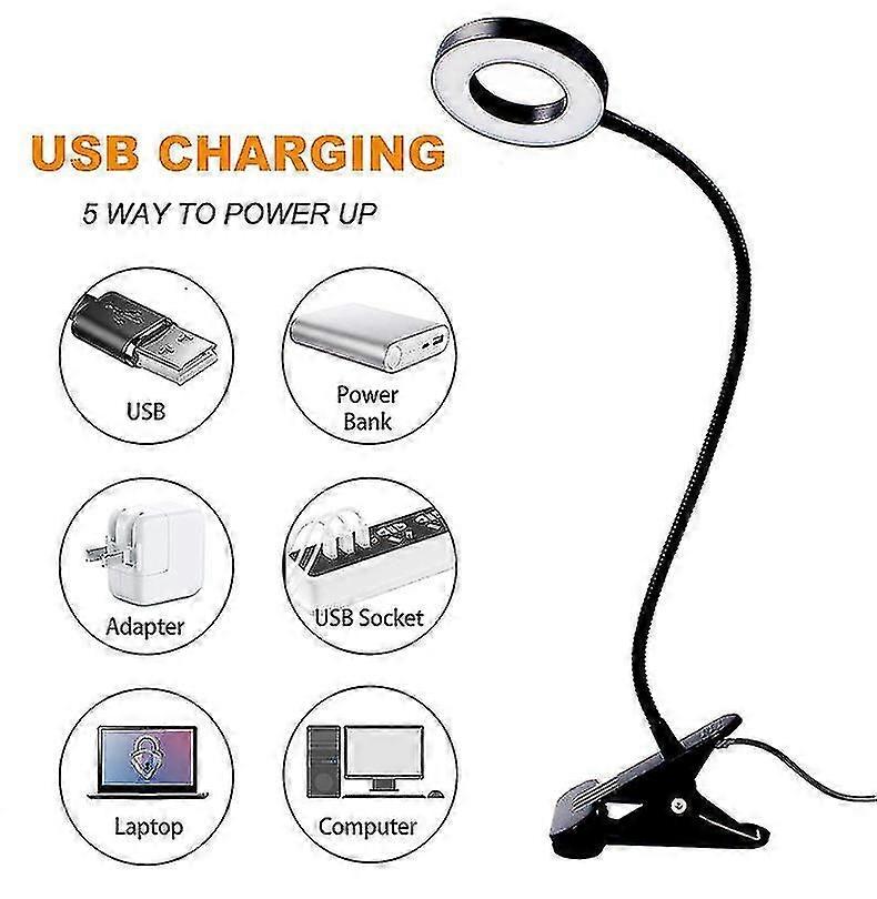 Clip-on Led Reading Light Usb Rechargeable Table Desk Lamb With Flexible Clamp