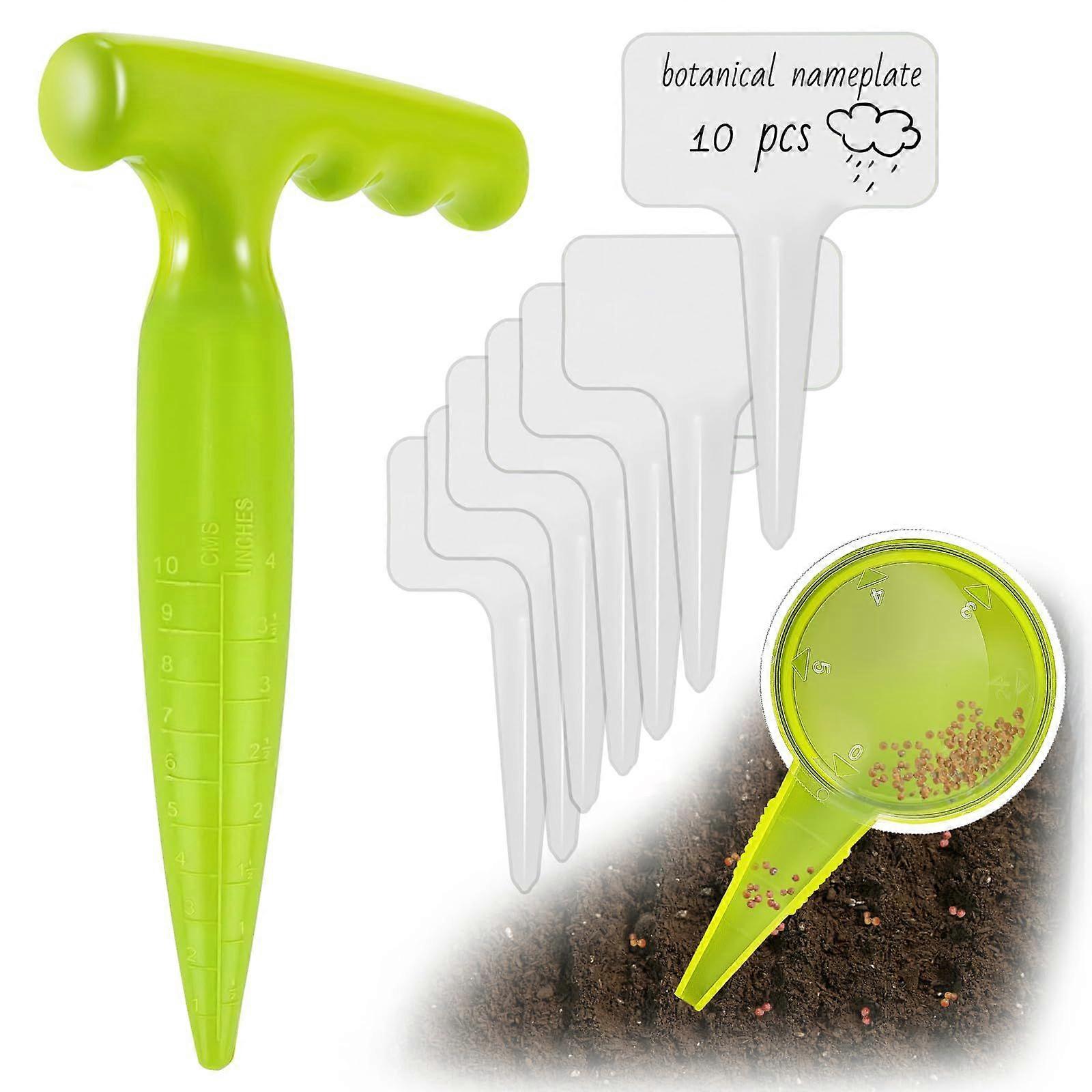 1Pcs Bulb Planter with Spike, Gardening Bulb Planter, Bulb Planter Tool with Measure, 1 Planter + 10 Labels - Ideal Planting Tool for Flowers, Onions,