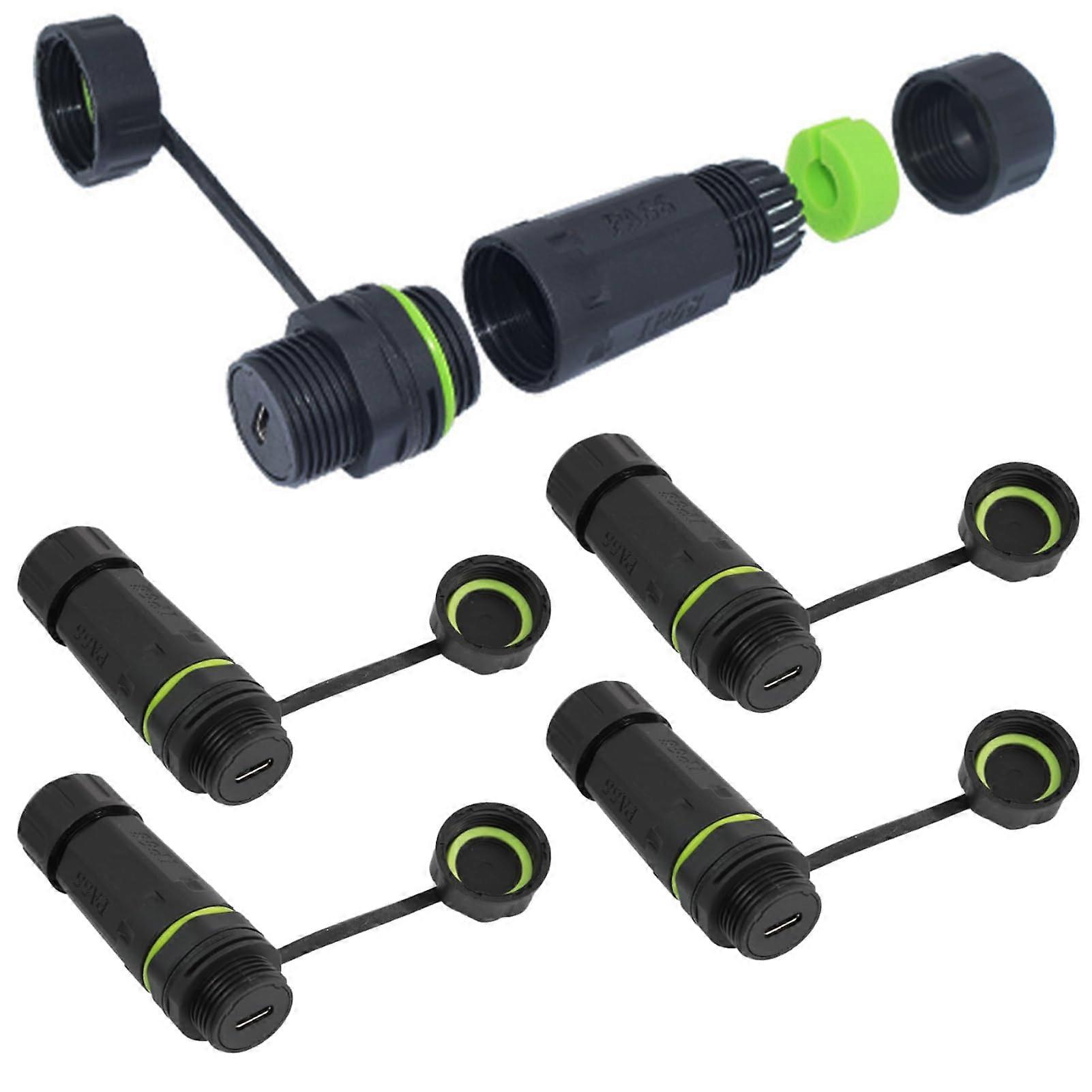 5 PCS USB 3.1 Type C Panel Mount IP68 Coupler 10Gbps 24 P Female to Female Adapter for Outdoor Data Transfer Charging