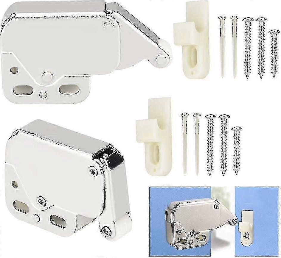 Automatic Spring Latch 2 Pcs, Touch Open Cabinet Door Latch for Kitchen Wardrobe Cupboard