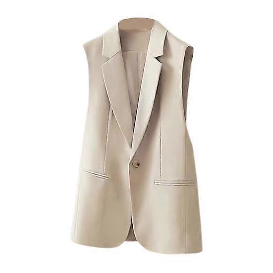 Women Suit Waistcoat Single Button Closure V Neck Lapel Sleeveless Cardigan Mid Length Solid Color Formal Business OL Commute Coat