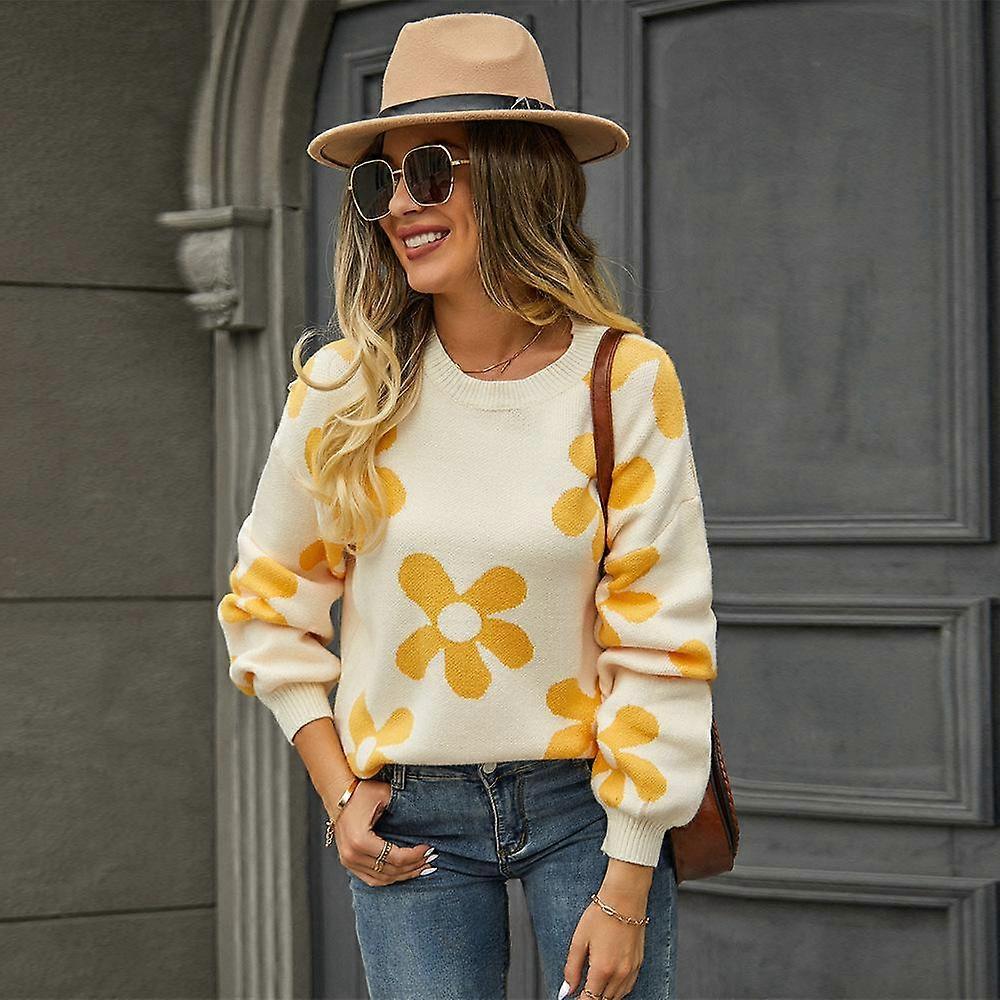 Autumn and Winter Women's Printed Sweater Pullover Flower Plus Size Sweater