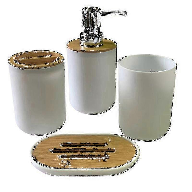 White Bathroom Set - Soap Dispenser, Toothbrush Holder & Cup