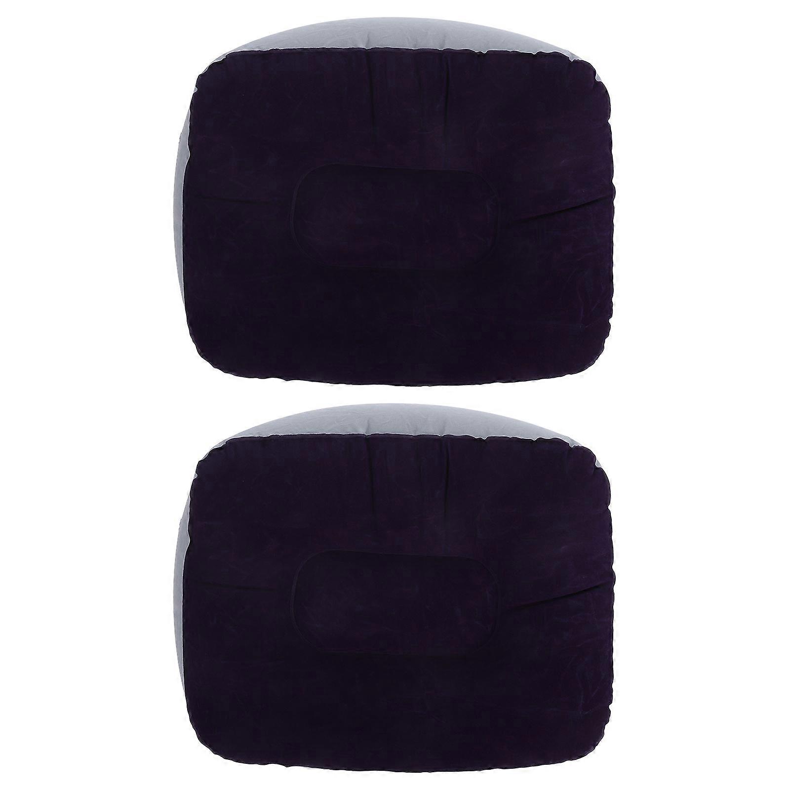2 Pcs Inflatable Foot Rest Stool Flocking PVC Cushion for Legs and Feet Support for Travel and Home Use Grey Blue Easy Inflate Deflate Comfortable