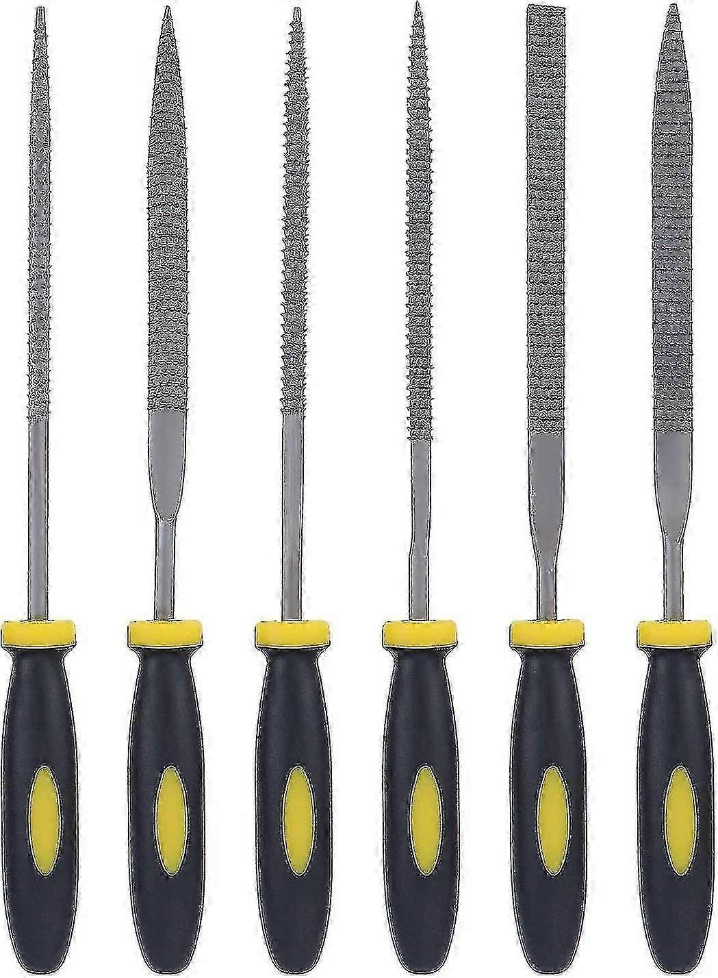 2025 Set Of 6 Wooden Needle Files And Rasps With Soft Rubberized Handle With Different Shapes And Sizes For Carving On Wood
