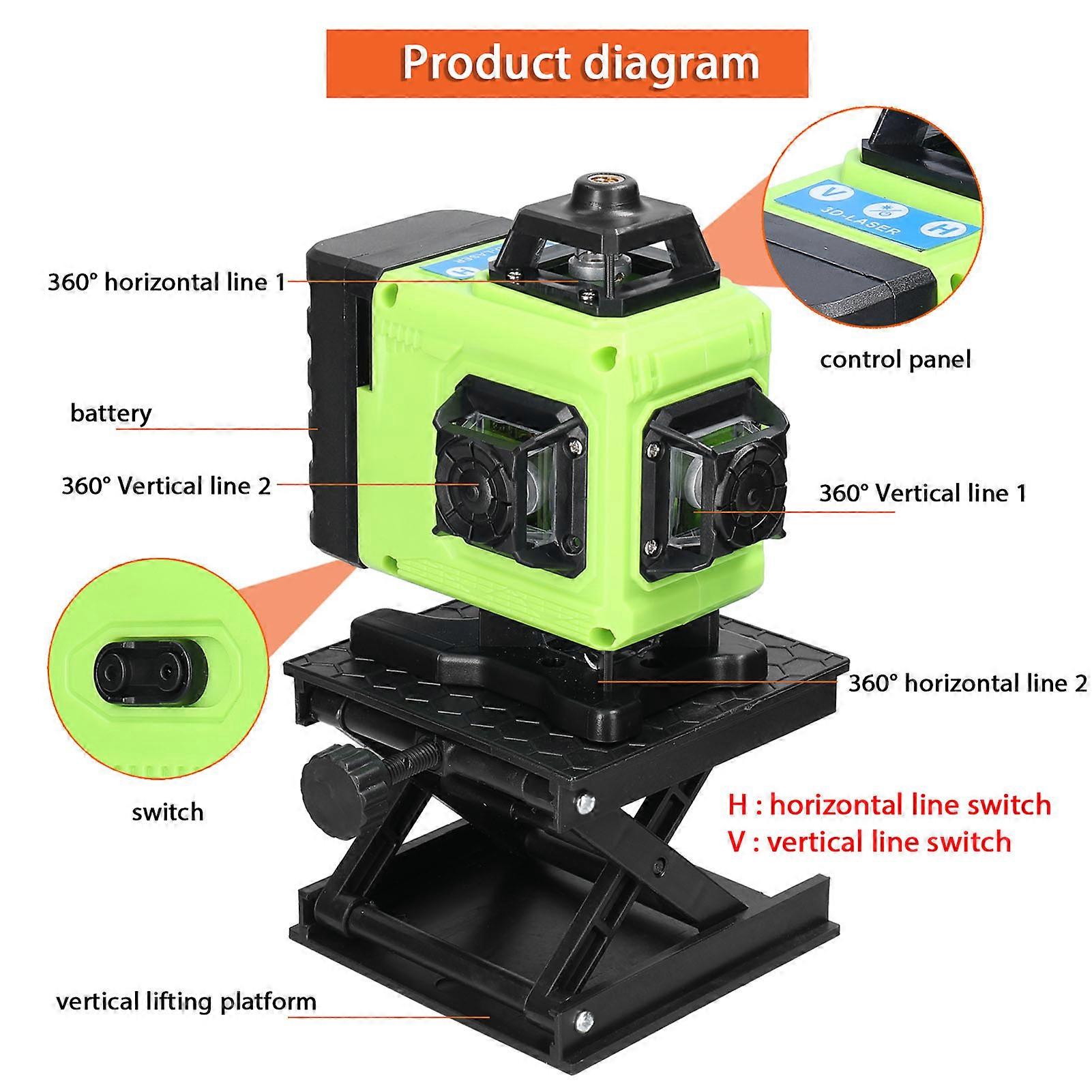 Multifunctional 16 Lines Laser Level 3° Self-leveling Function Leveling Tool Omnidirectional Ground Wall Sticker Home Improvement Tools Set