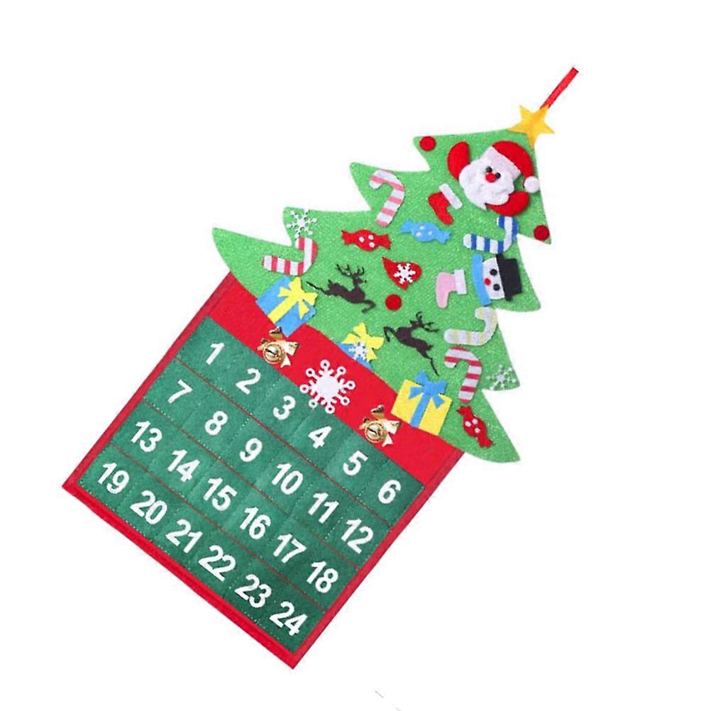 Door Hanging Decoration Christmas Tree Shaped Countdown Calendar Green 60*35CM Hanging For Home Decoration 1Pack