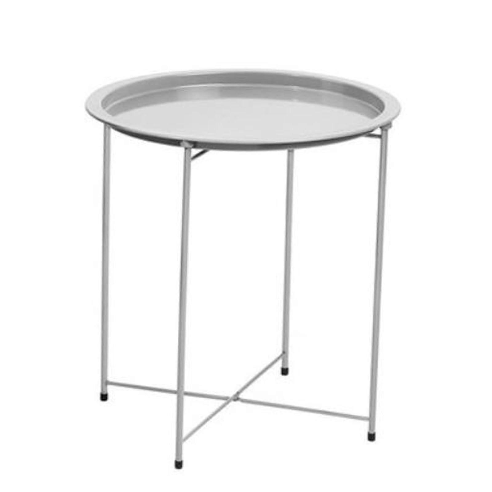 Side table made of metal, foldable, coffee table, round side table, sofa, small accent, folding table for living room and bedroom, center tables gray