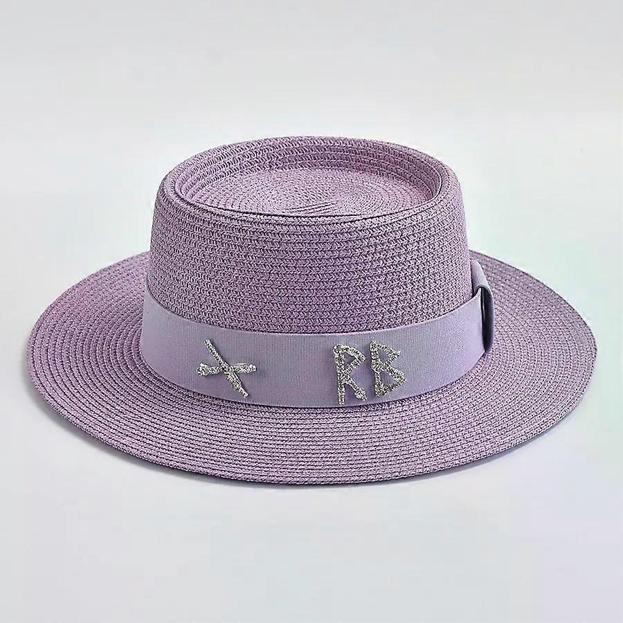 قبعات قش معدنية عصرية RB للنساء الصيف العطلات الأنيقة قبعة قارب في الهواء الطلق شاطئ قبعة الشمس