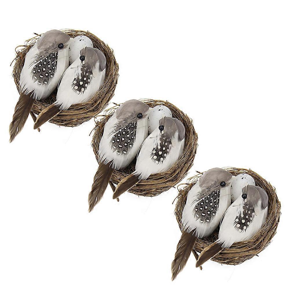 Artificial Bird Nest Decorations Home Decoration Easter Coffee 3D Realistic Bird Shape 3 Sets