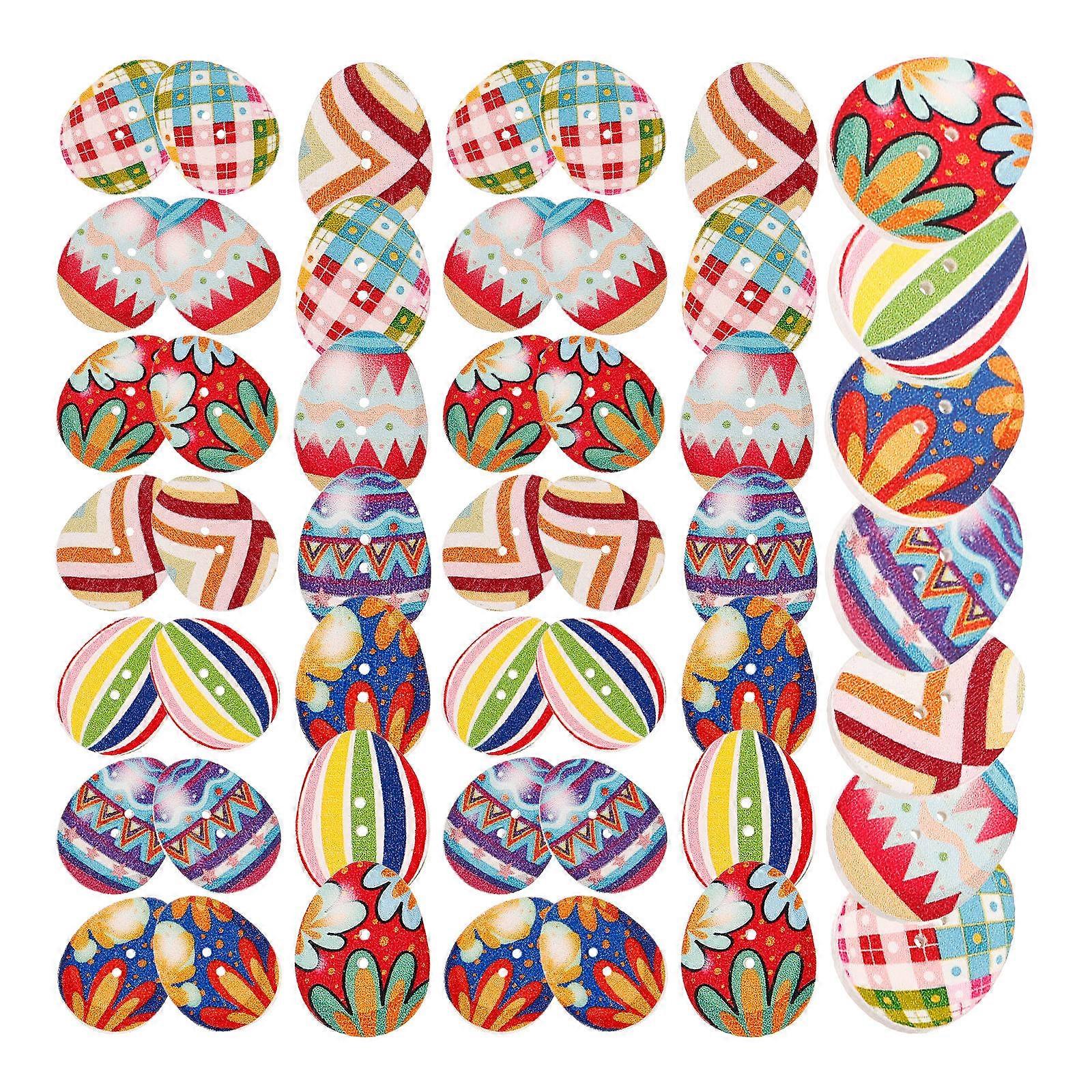 Craft Buttons Egg Shape Easter Theme Wooden Buttons for Sewing and Crafting Assorted Color 100Pcs