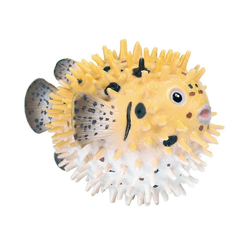 Ocean Animal-Shaped Model Porcupine Fish Model Kids Toy Creative Fish Model Light Yellow 6.7X8.7X10CM Fine Workmanship 1Pc
