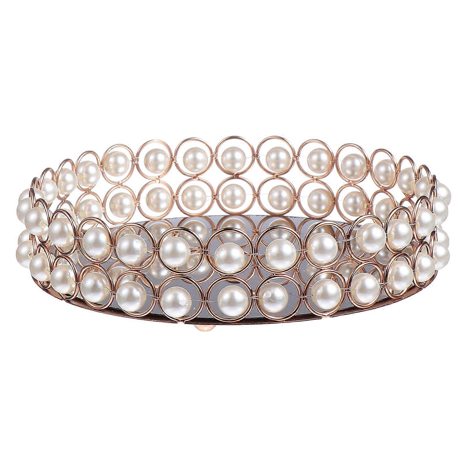 バニティパフュームトレイヨーロピアンスタイルメタルミラーガラスフルーツトレイホームデコレーション7.9X7.9X1.8in 1パック