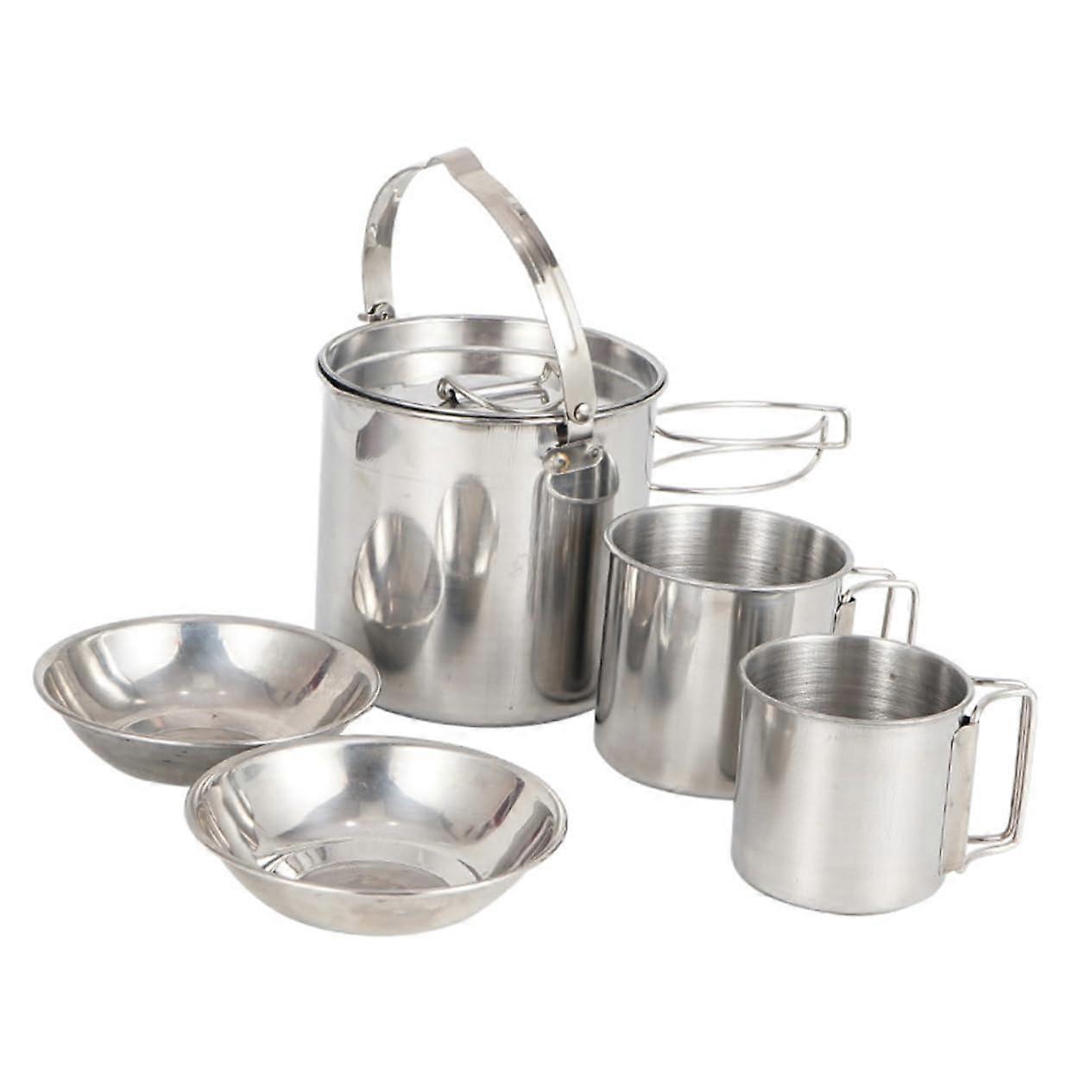 Camping Essential Kessel Kochgeschirr Set with Lid, Portable Camp Kettle, Folding Bowls, 5-Piece Picnic Cookware Set