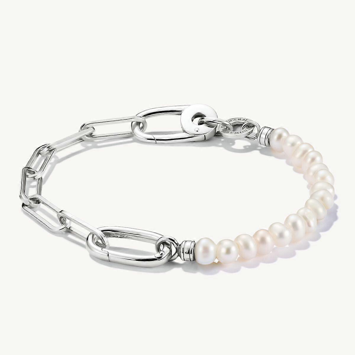 Thomas Sabo Charm Club Charming Connect Sterling Silver Paperclip Link Pearl Bracelet C1209-082-14