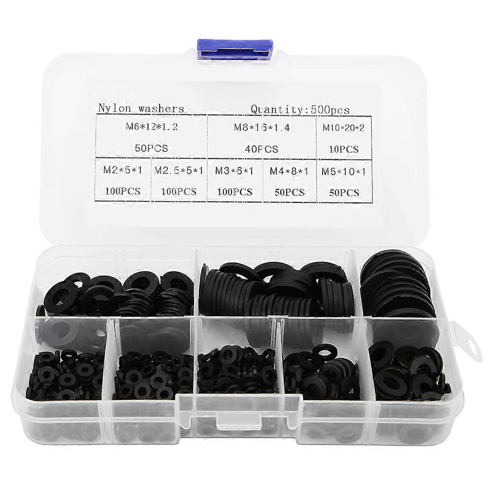 500pcs M2 M2.5 M3 M4 M5 M6 M8 M10 Nylon Washers Fasteners Black