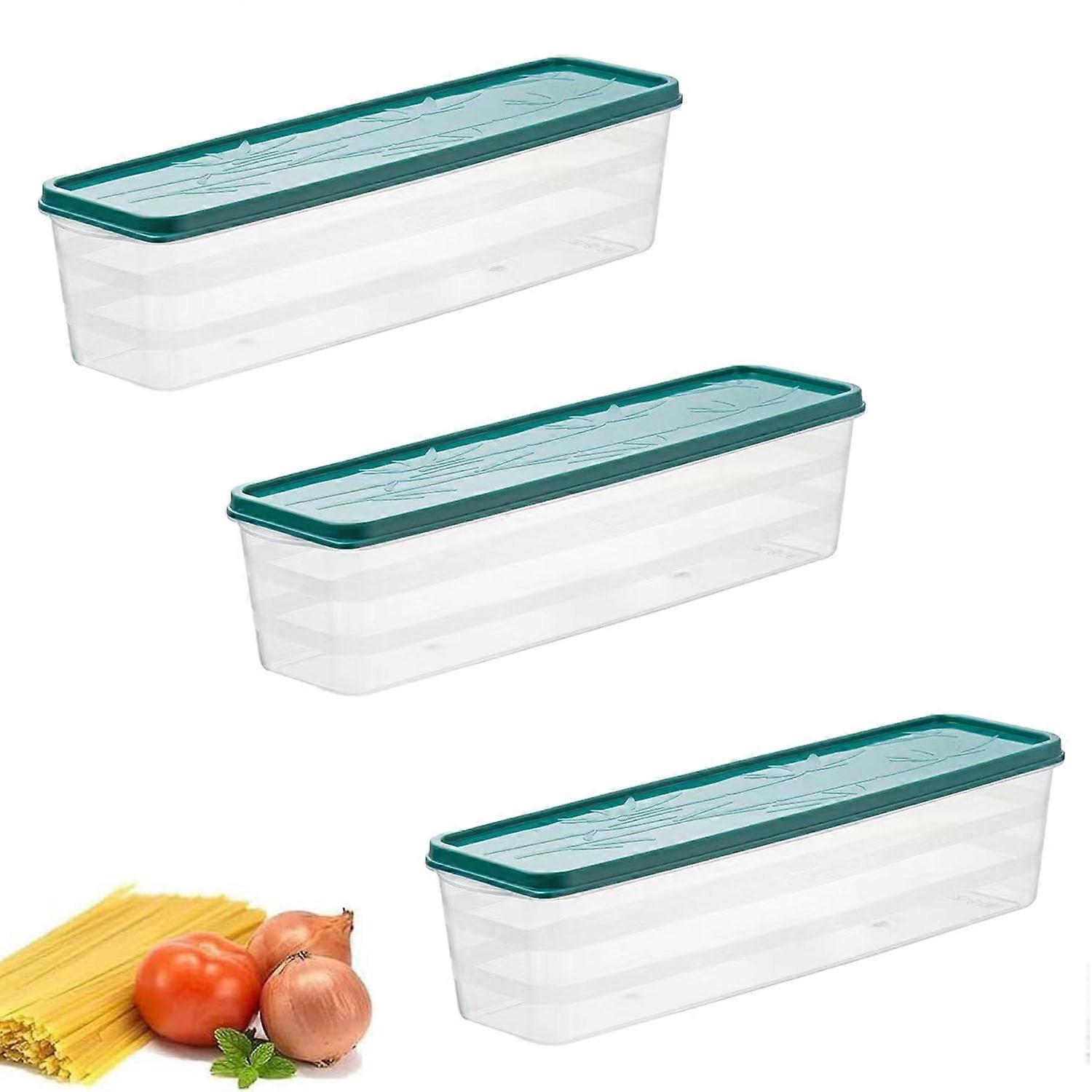 Food Storage Containers Pack of 3 - Airtight Spaghetti Boxes for Pasta, Soybeans, and Spices - Green Color