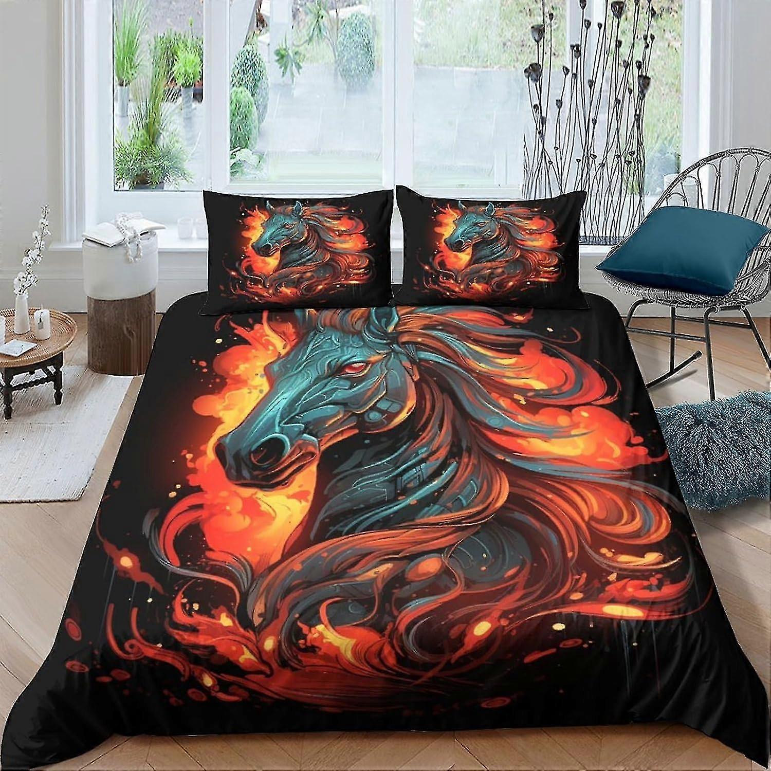 Djur Häst Påslakan Mjuk Easy 3-delad sängkläder med örngott för barn Tonåringar Vuxna Anime Karaktär Enkelsidig Täcke