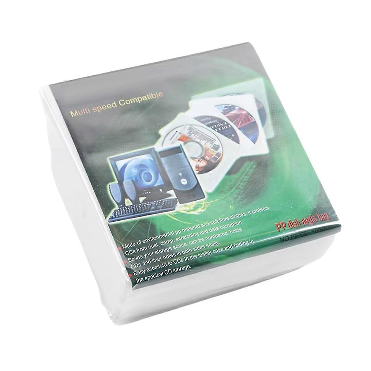 100 Pcs Dual-Sided CD/DVD Collection Set Scratch- Dust-Proof Storage Colorful CD Slot Bag White