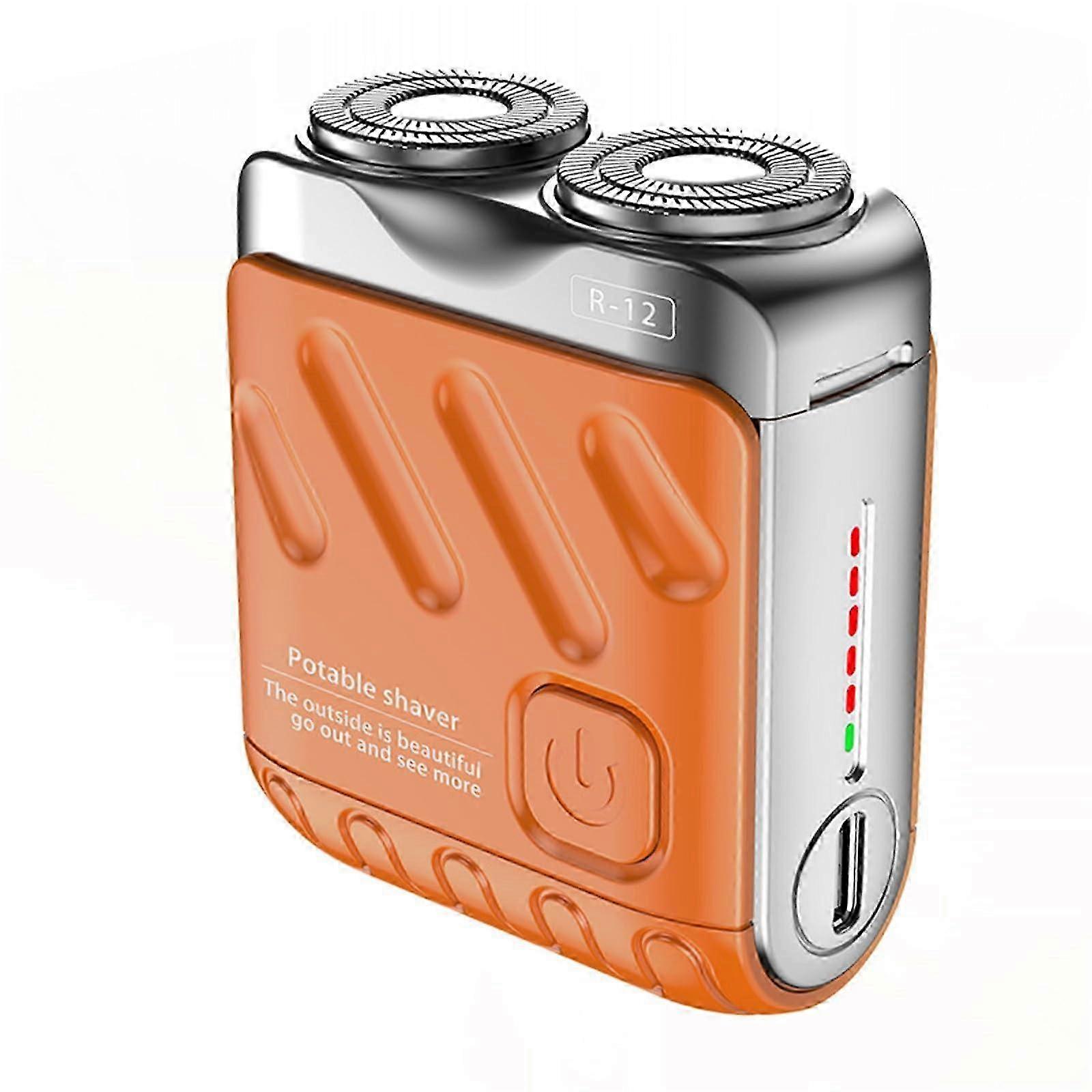 Mini Electric Razor, Shaver with DoubleRing Magnetic Cutter, Wet Dry (Orange)