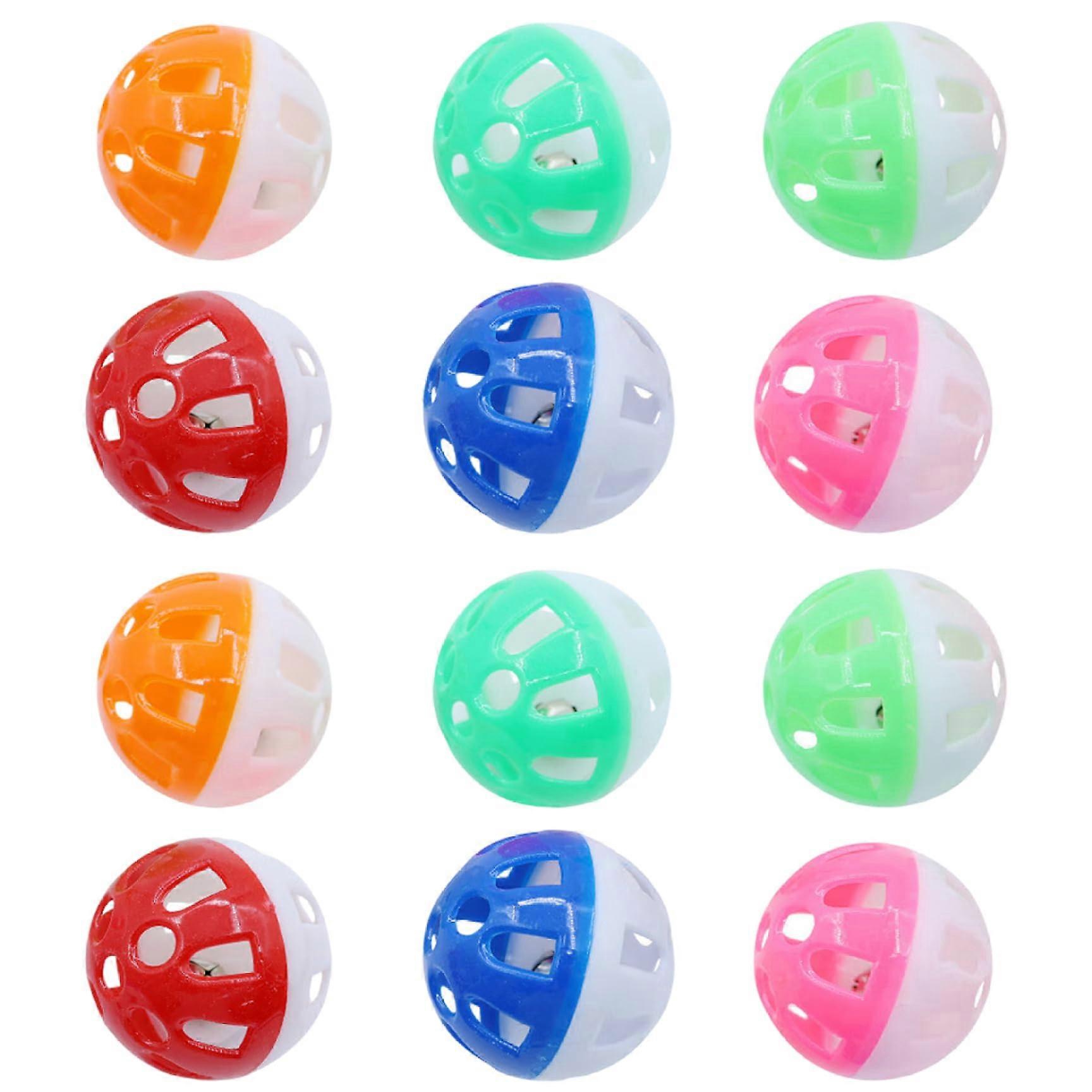 12pcs Cat Toy Balls with Bell, 1.5 Inch Colorful Mesh Hollow Plastic, Interactive Jingle Toy for Kittens, Assorted Colors