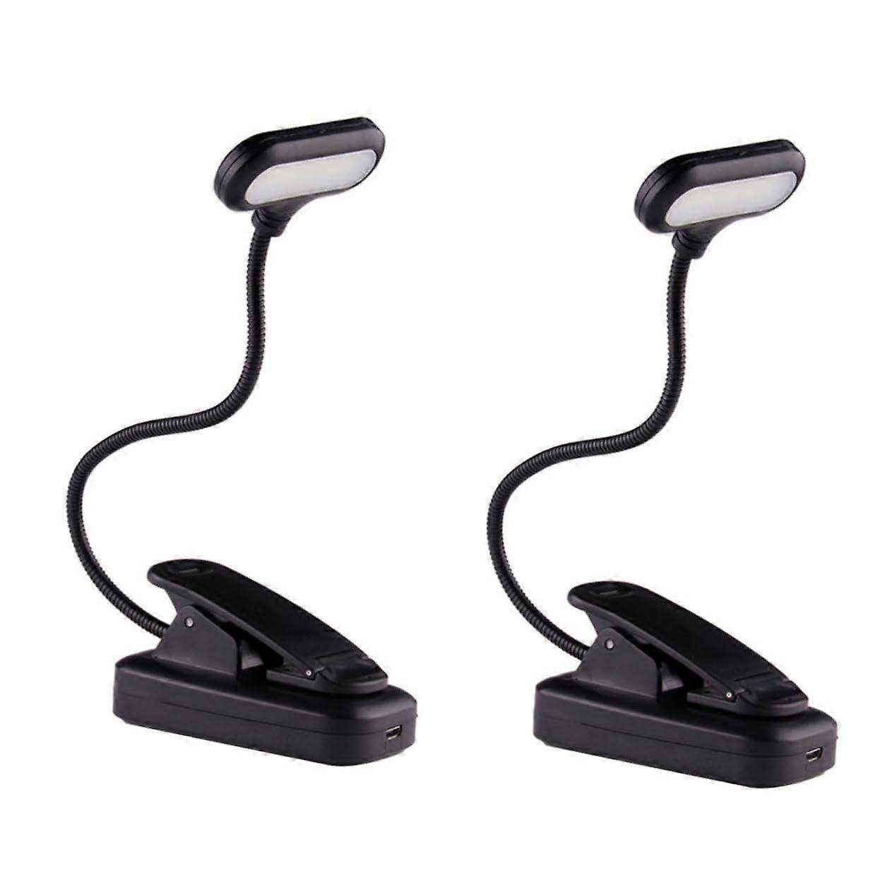 2 x LED Clip Light Bedside Reading Lamp - Eye Protection USB Book Light - Adjustable Brightness Reading Aid with Flexible Arm