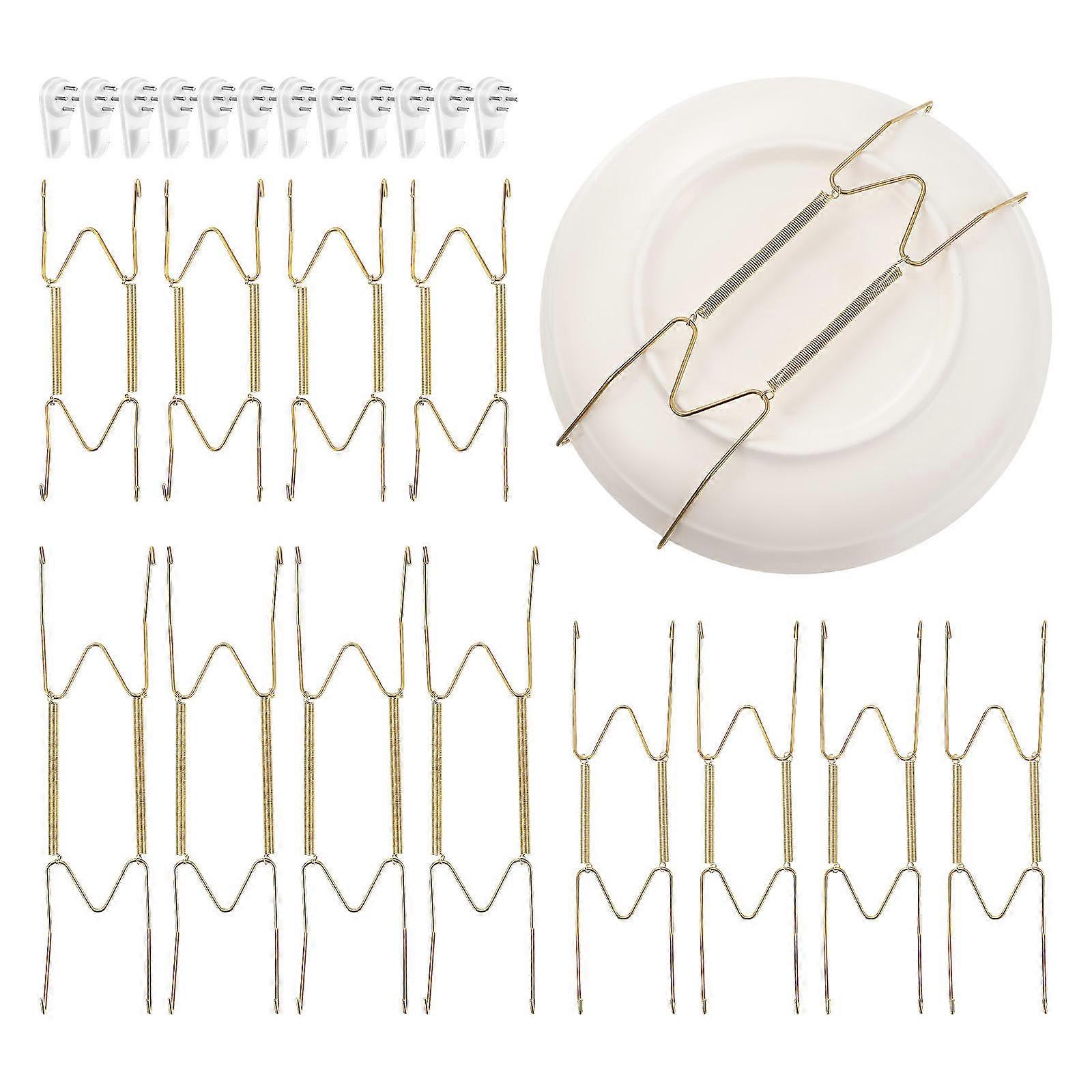 Plate Holders For Wall W Type Design 22.00X5.00X0.50cm Golden Hold 12Pcs