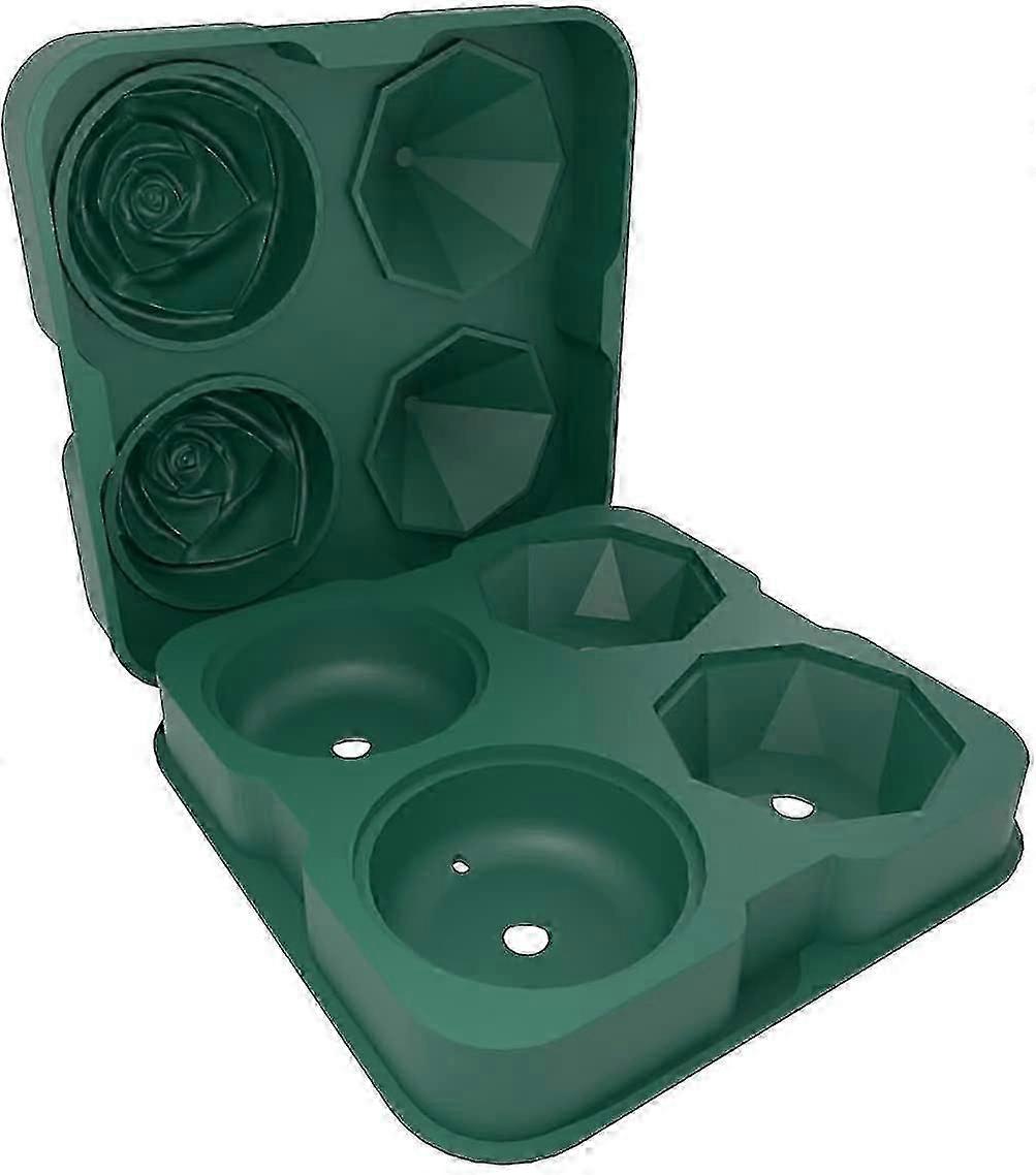 Ice Cube Tray, 2.5 Inch Ice Cube Silicone Molds, 2 Cavity Rose & 2 Diamond Ice Ball Maker