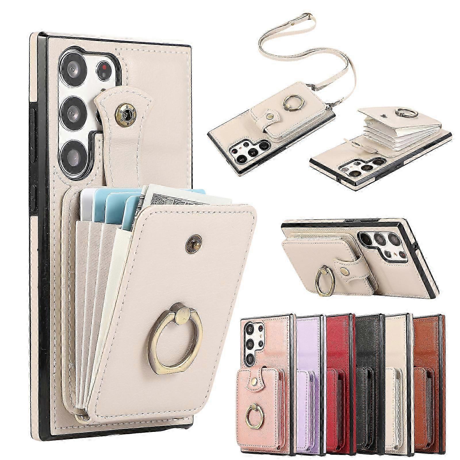 حافظة محفظة 2 في 1 متوافقة مع سلسلة Samsung Galaxy S24 ، حافظة محفظة مغناطيسية للإغلاق مع حامل حلقة دوران ، حامل فتحات بطاقة ، حبل كروس