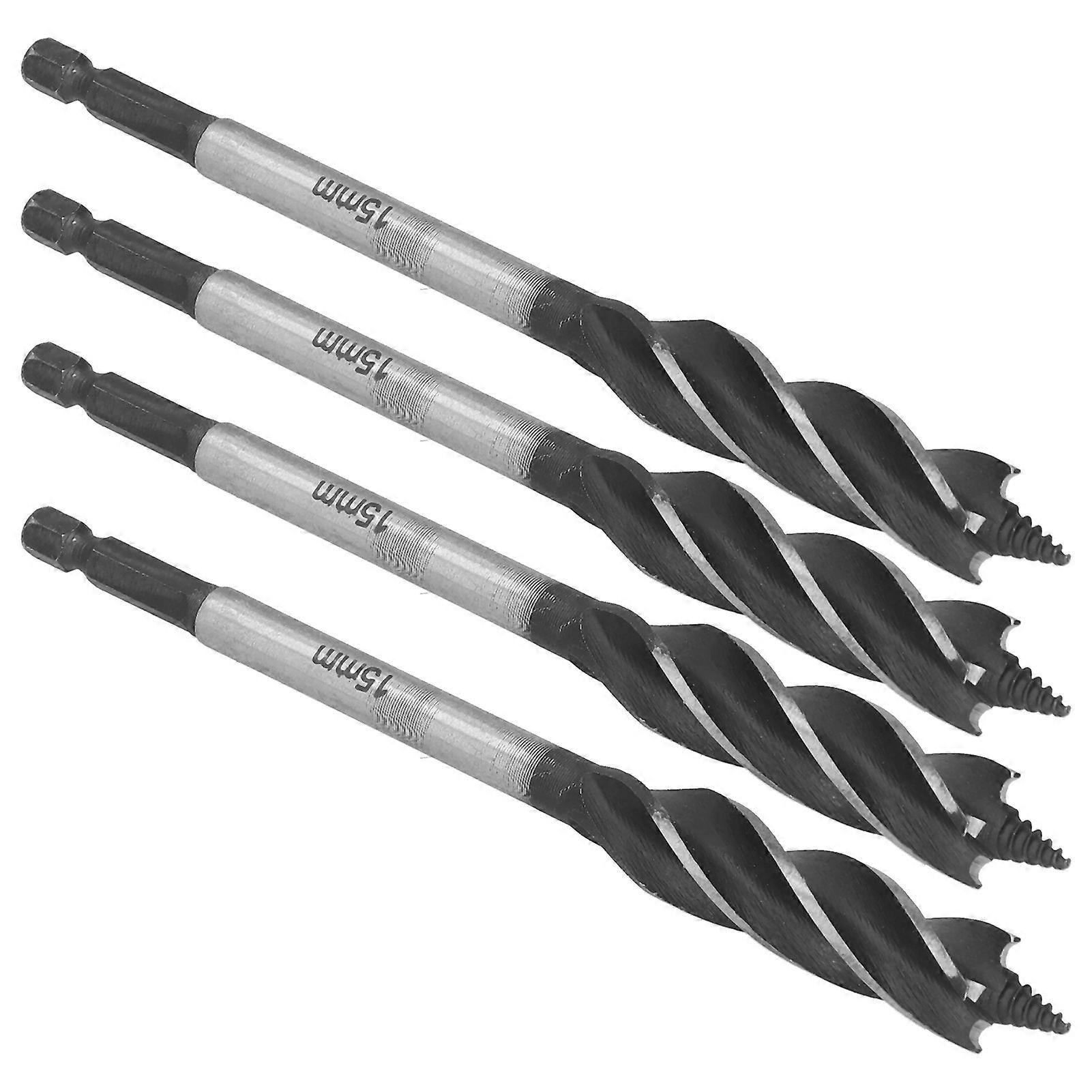 4Pcs Woodworking Drill Bit Metal Hole Saw Auger Bit 4‑Fulte 4‑Slot Hex Shank Cutter Tool 15mm