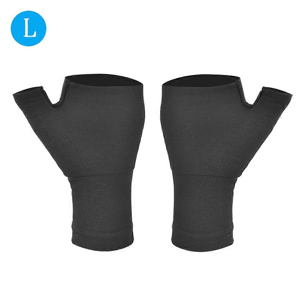 زوج من مادة البولي يوريثين السوداء التفاف الإبهام لينة تنفس نصف إصبع قفازات واقي اليد للالتواء الرياضة