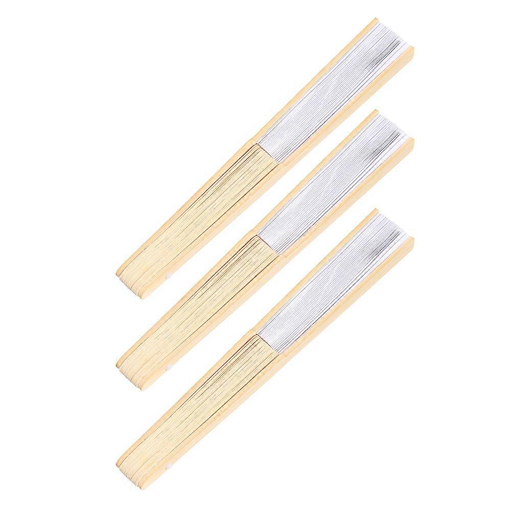 White Bamboo Fans Handmade present Stage Performance Props 3Pcs