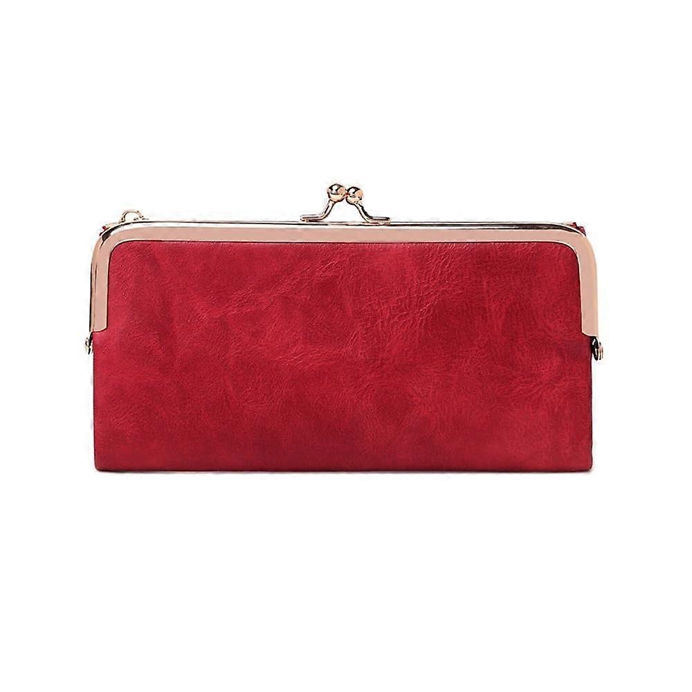 Plaincolored, multifunctional long wallet, vintage clutch, coin purse, women's card holder, zipper, QB332red, 2PCS 2PCS QB332red