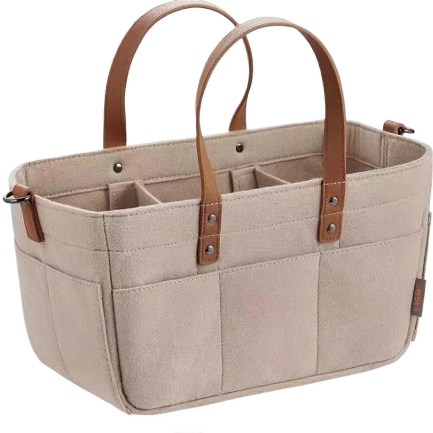 Nappy Caddy, Portable Foldable Baby Nappy Organiser with Felt Bag for Nappies, Baby Wipes, Khaki Color