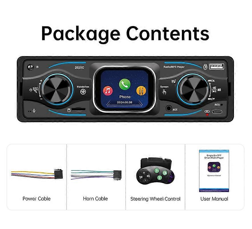 Car Stereo Single Din Bluetooth USB AM/FM AUX Steering Wheel Control Hands-Free Calling
