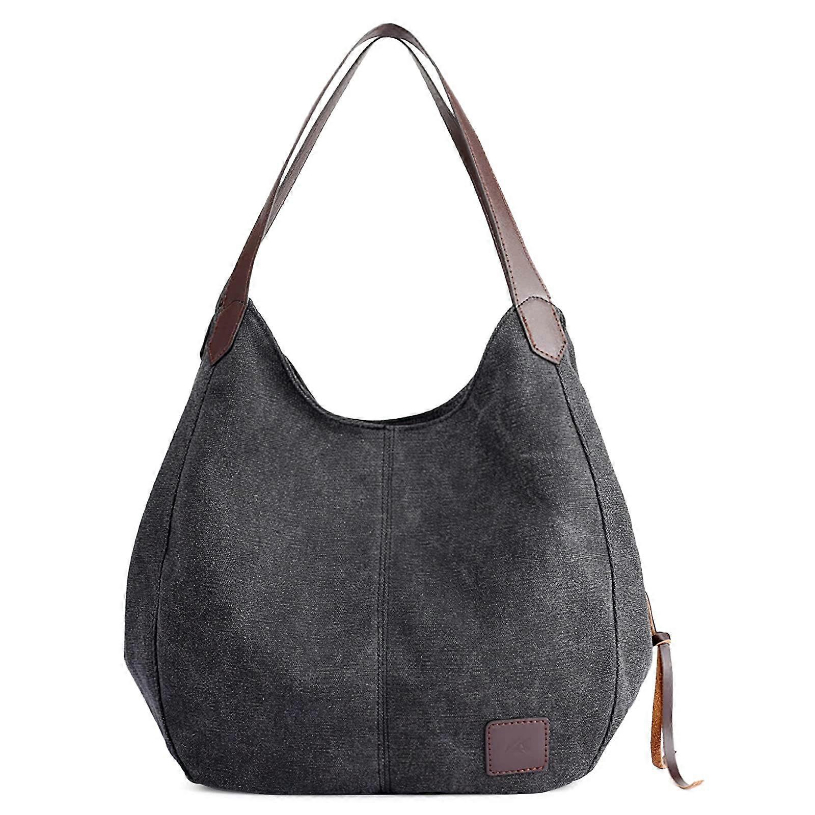 Fashion Women's Canvas Handbag Black Lightweight Shoulder Tote Bag High Capacity Soft Travel Bag for Everyday Use