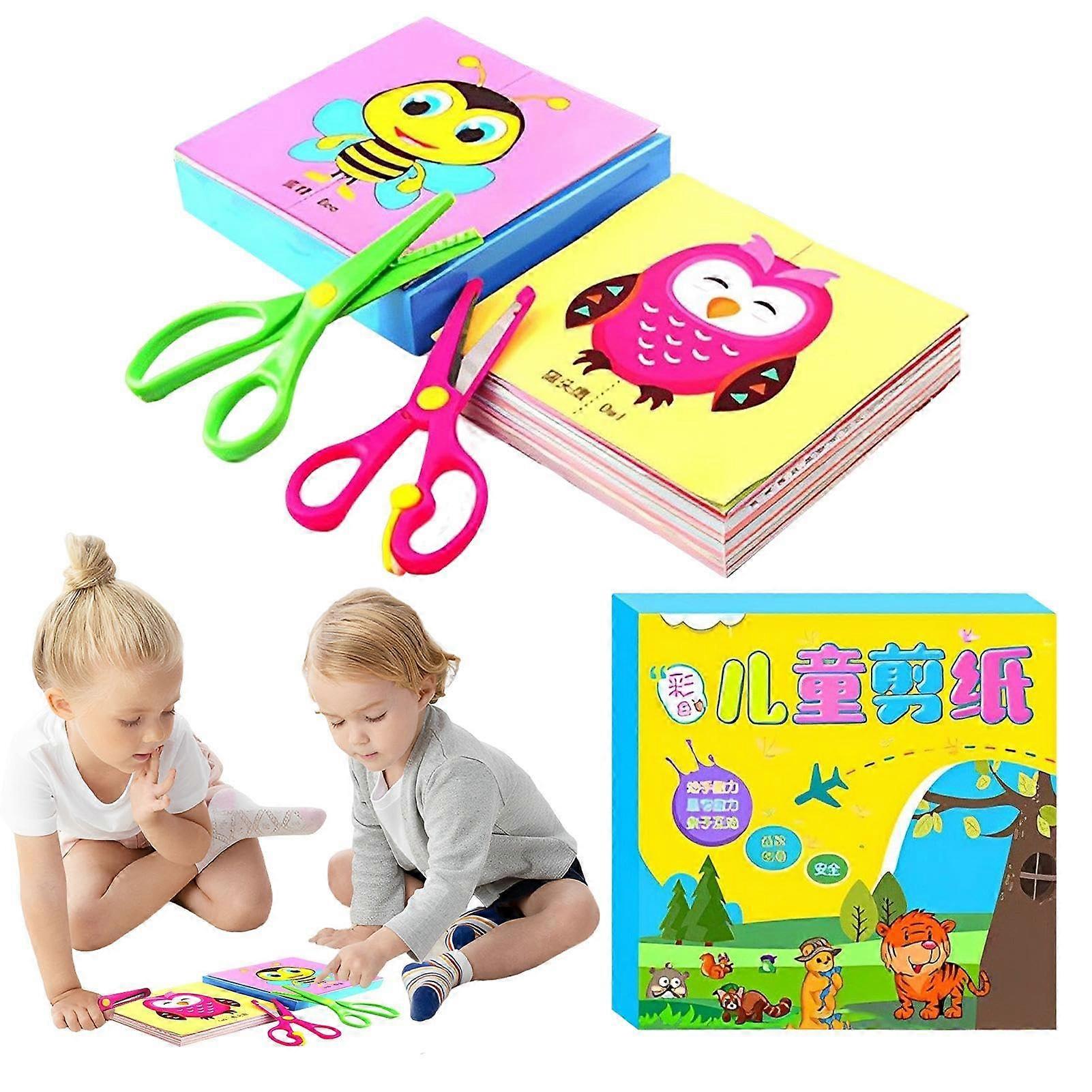 Children's Scissors Cutting Activity Book with 120 Colored Paper Cutouts
