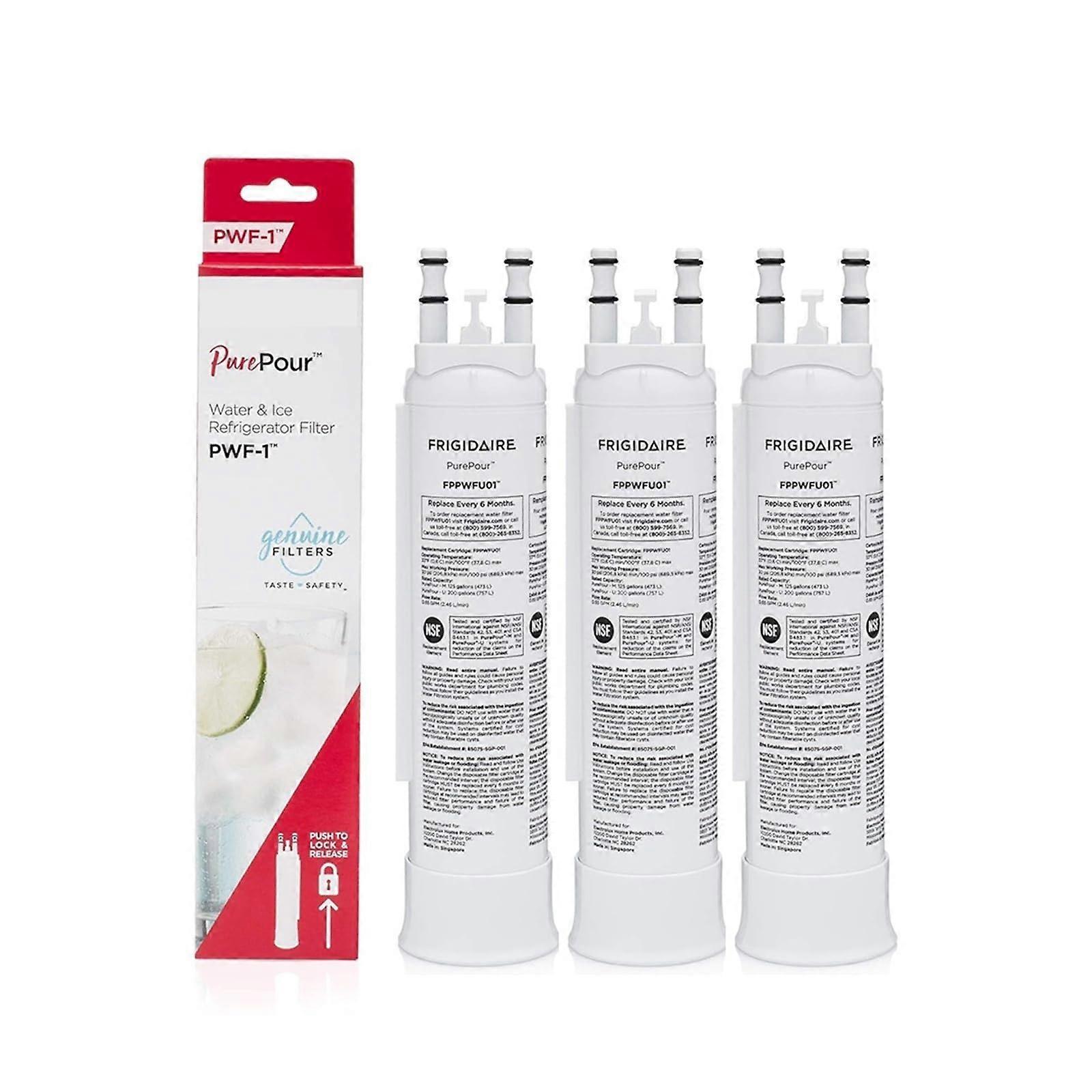 Fridge Water Filter, Compatible with FPPWFU01, PWF1, Frigidaire (3 Pieces)