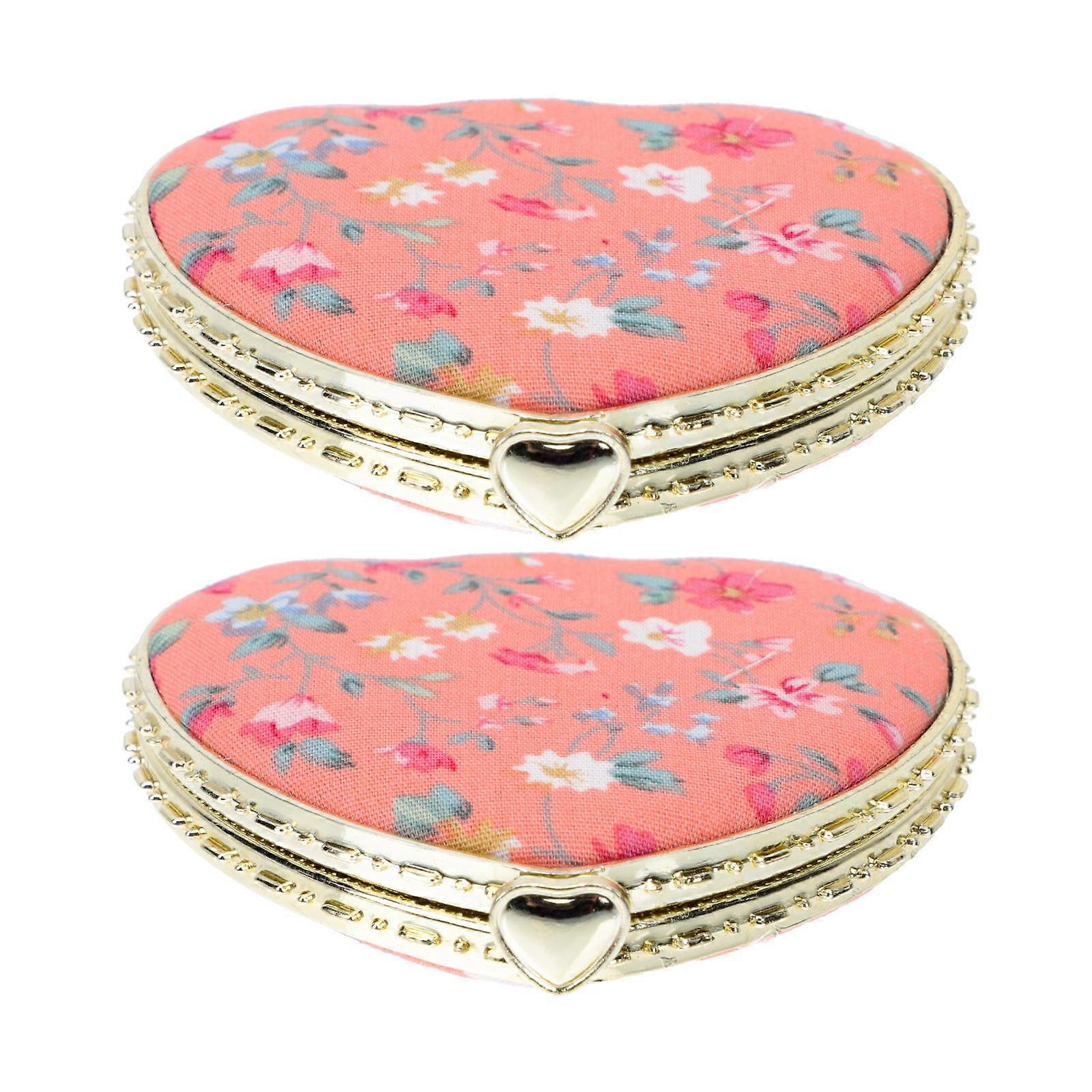2Pcs Heart Shape Dual side Cosmetics Mirrors Foldable Small Makeup Mirrors