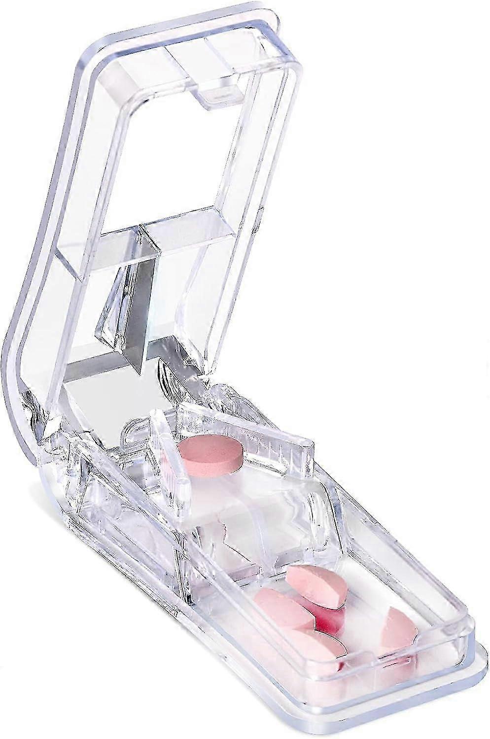Transparent Pill Cutter with Storage for Splitting Small or Large Tablets