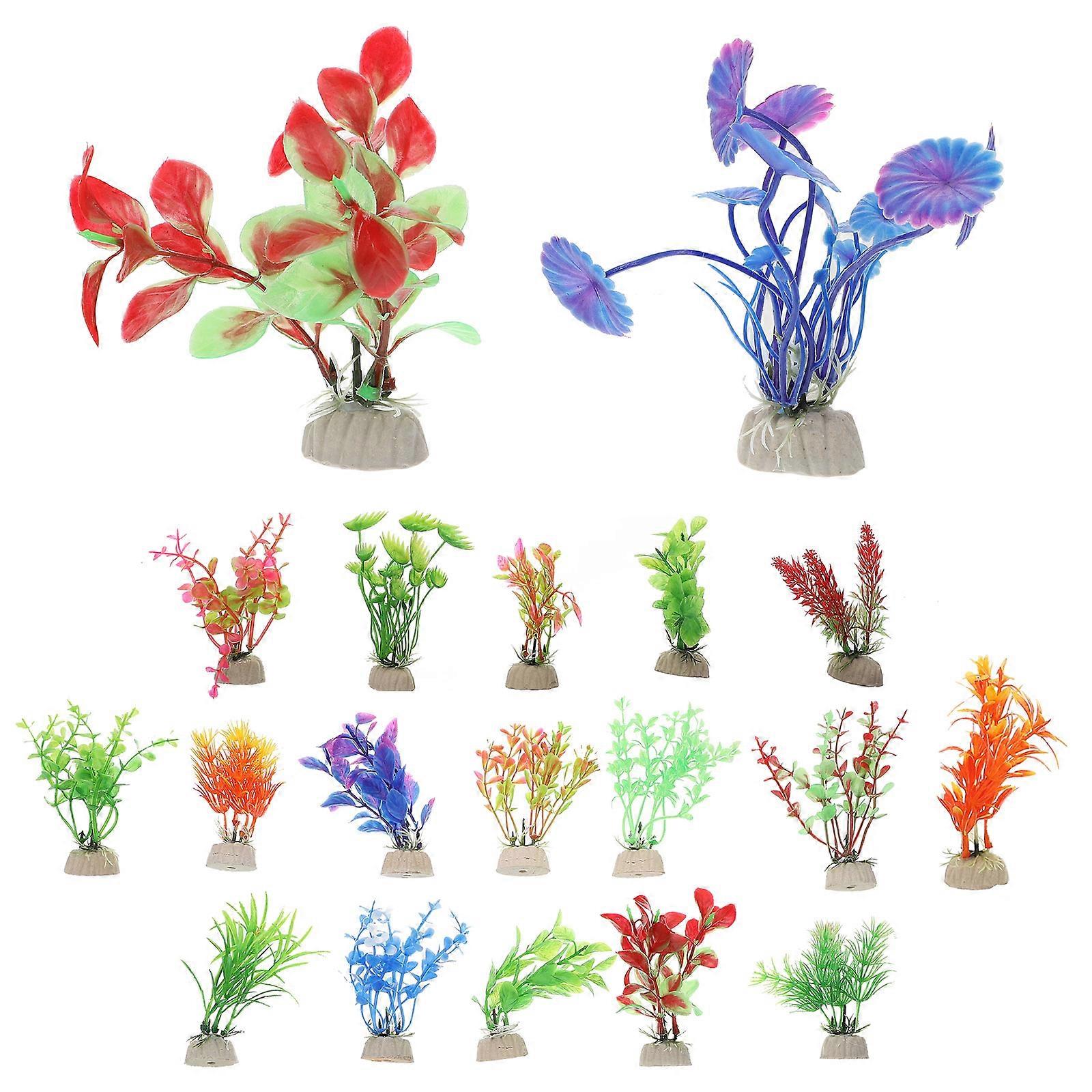 Realistic Aquarium Fake Grass Small Fish Tank Plants Mixed Type 10X3X2CM Easy to Clean 20Pcs