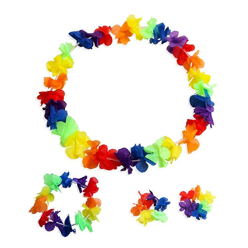 Hawaii Flowers Necklace Leis Set Assorted Color Beach Party Decorations Photography Prop 24Pcs