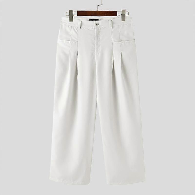 INCERUN Men Zipper Up Wide Leg Pants Business Long Men Slacks Trousers