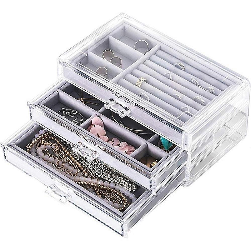 Necklace Earrings Watch Storage Box 3 Tiers Jewelry Organizer Drawer Bathroom Case Display Box
