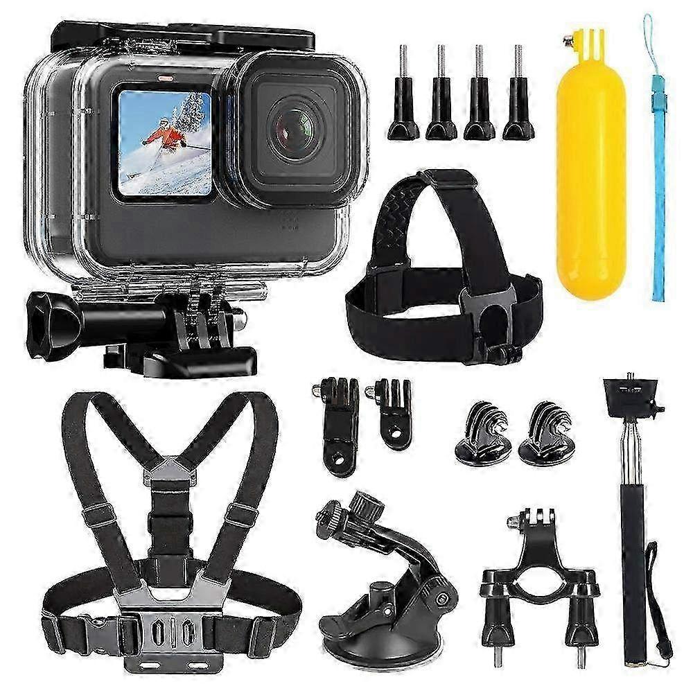 16-in-1 Accessories Kit Compatible with GoPro Hero 13 Black 12 11 10 9 - Includes Waterproof Case, Chest Mount & Head Strap for Action Camera