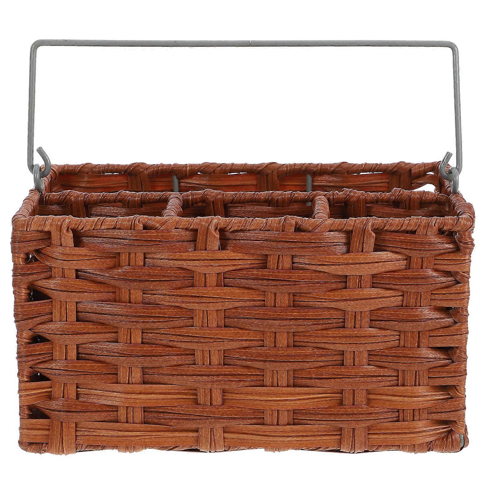 Rattan Style Kitchen Utensil Holder with Divided Compartments for Cutlery Storage, Organizing Spoons, Forks, and Serving Tools for Daily Use and