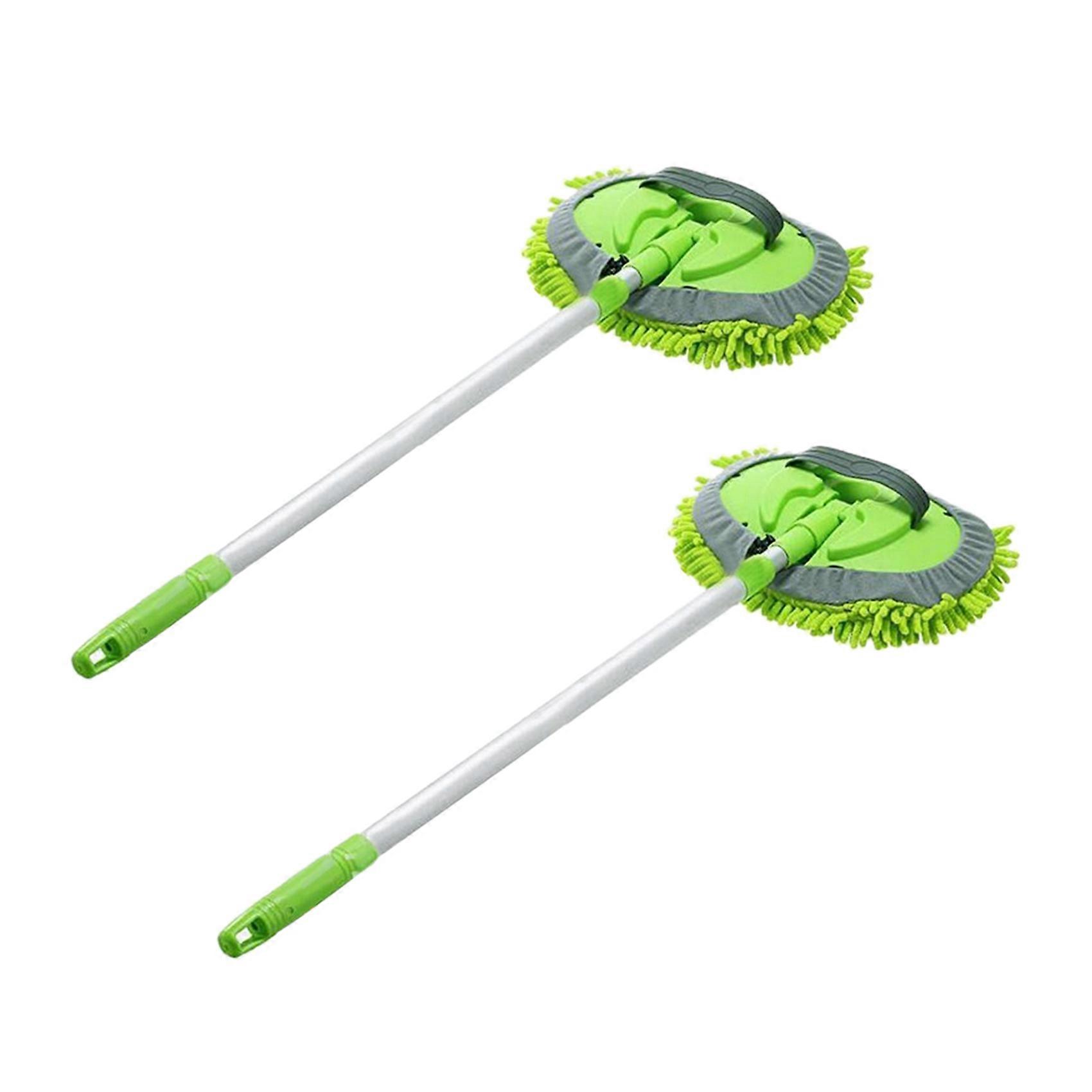 2X 2 in 1 Car Wash Mop Mitt with Long Handle, Chenille Microfiber Car Wash Dust Brush Extension Pole