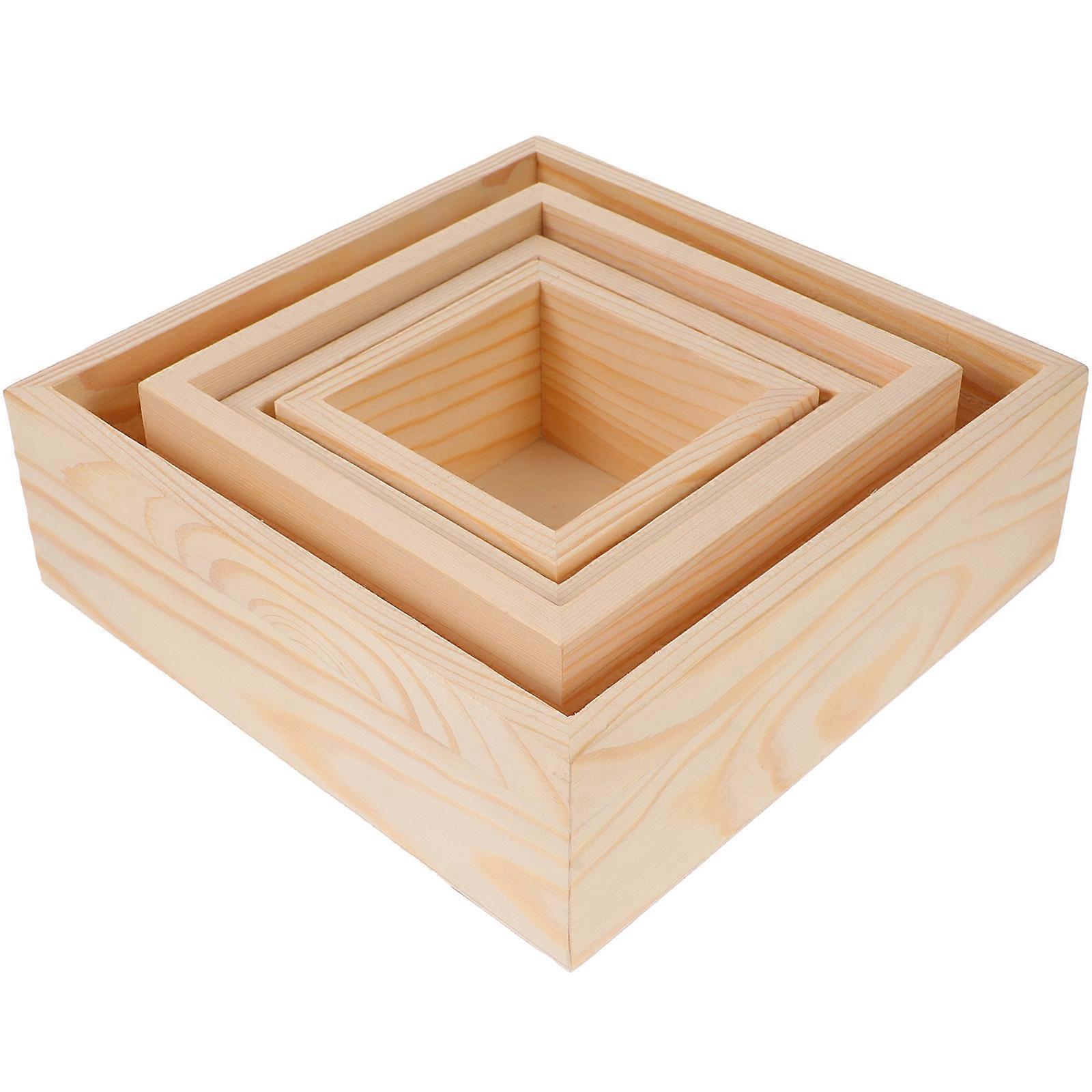 Craft Storage Box 4Pcs Vintage Wooden Containers Ideal For Office Use Square Shape Multipurpose